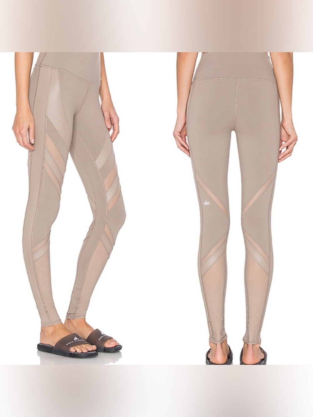 Alo Yoga Epic Moto Mesh Panel High Rise Leggings in Gravel Tan Women XXS $118